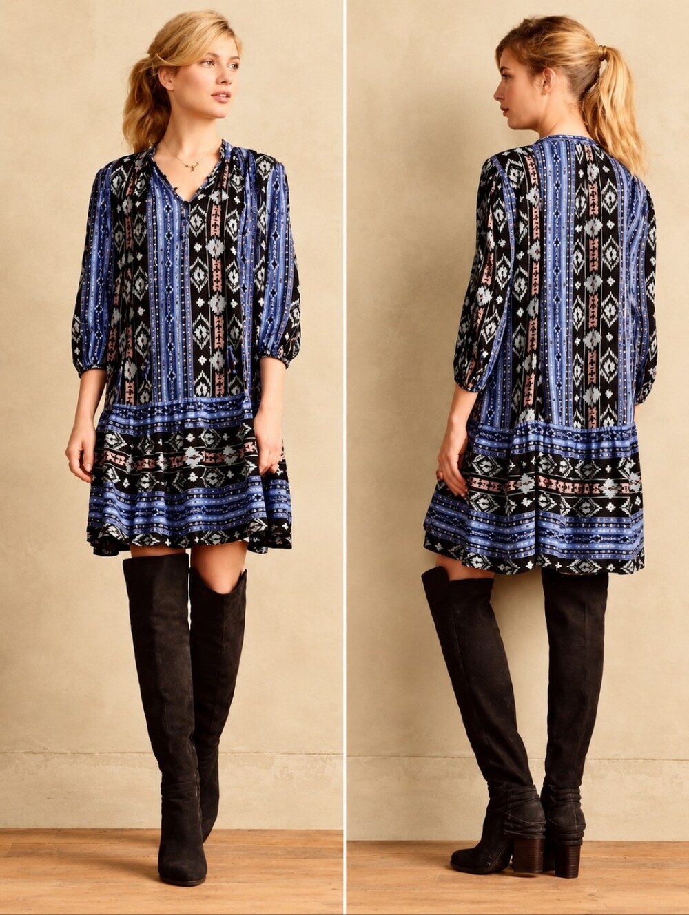 Holding Horses Winter Moon Aztec Print Tassel Mini Dress XS